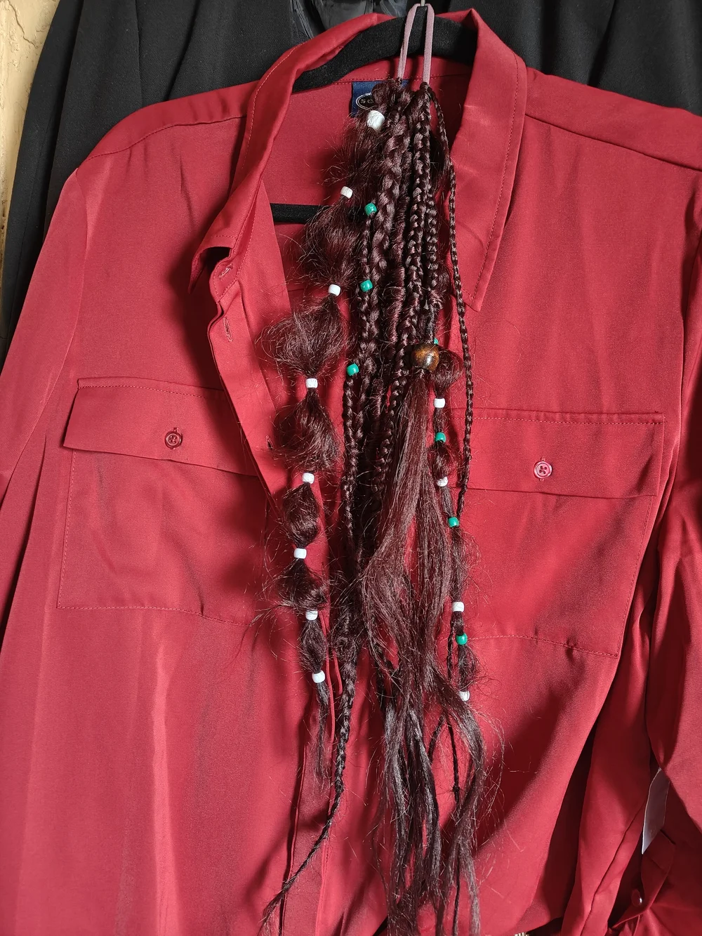 Braided Red Maroon Hairpiece with Bead Accents